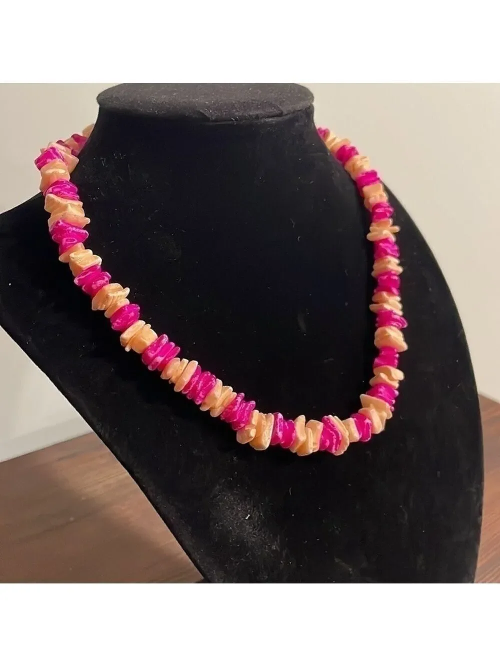 Handcrafted shell pink and peach necklace